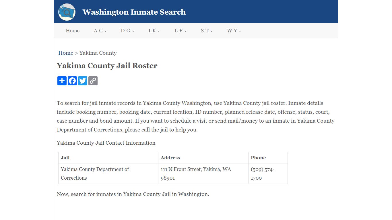 Yakima County Jail Roster - inmatesearchwa.org