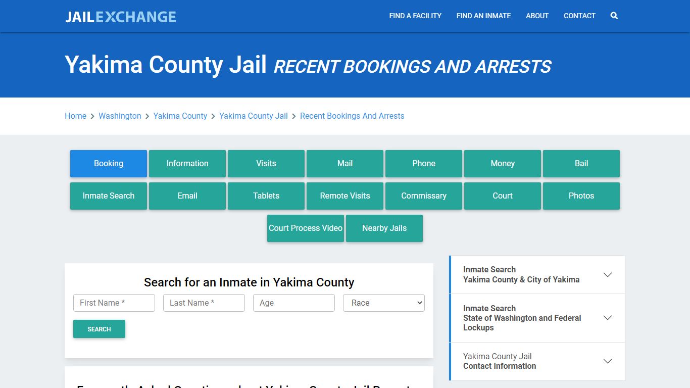 Yakima County Jail Recent Bookings And Arrests - Jail Exchange