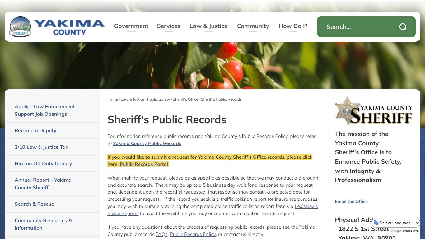 Sheriff's Public Records | Yakima County, WA